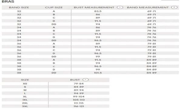 Calvin Klein Bra Size Chart