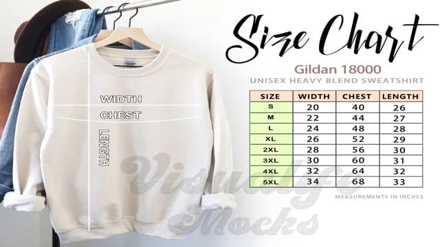 Gildan Unisex Crewneck Sweatshirt Size Chart