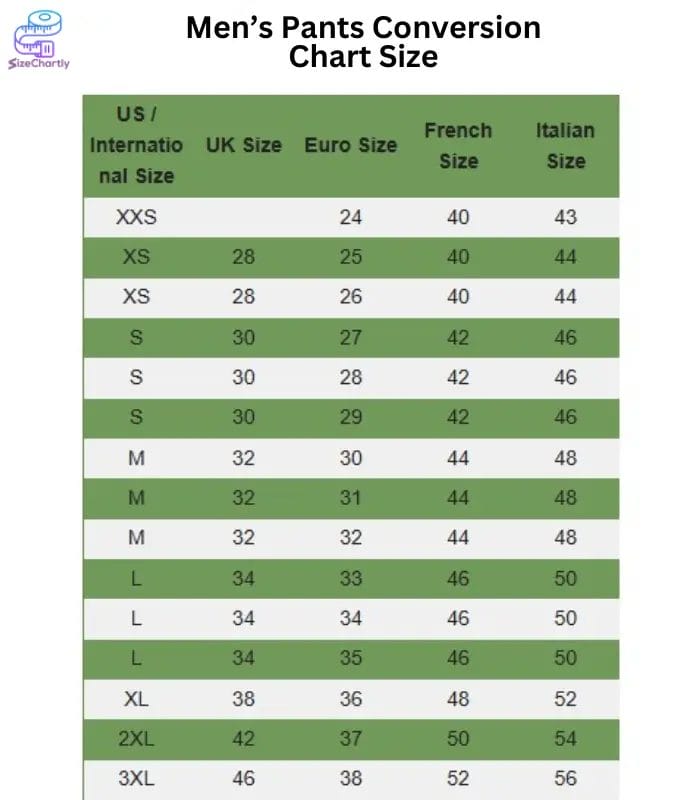 Men’s Pants Conversion Size