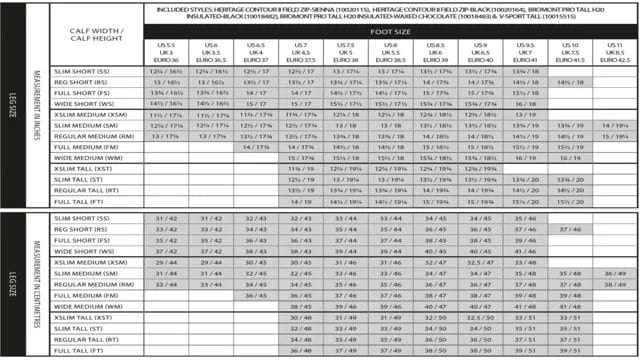 ariat field boot size chart
