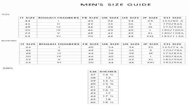 dolce & gabbana size chart men