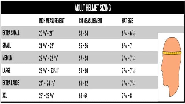 evo shield helmet size chart