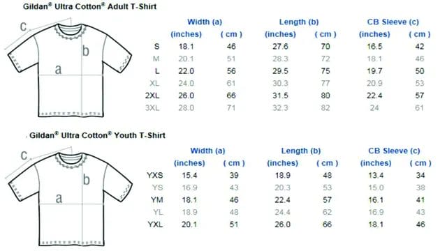 gildan 100 cotton t shirt size chart