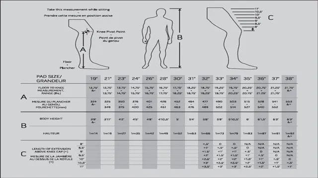 goalie leg pad size chart