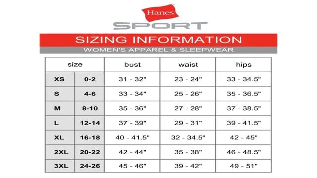 hanes sports bra size chart